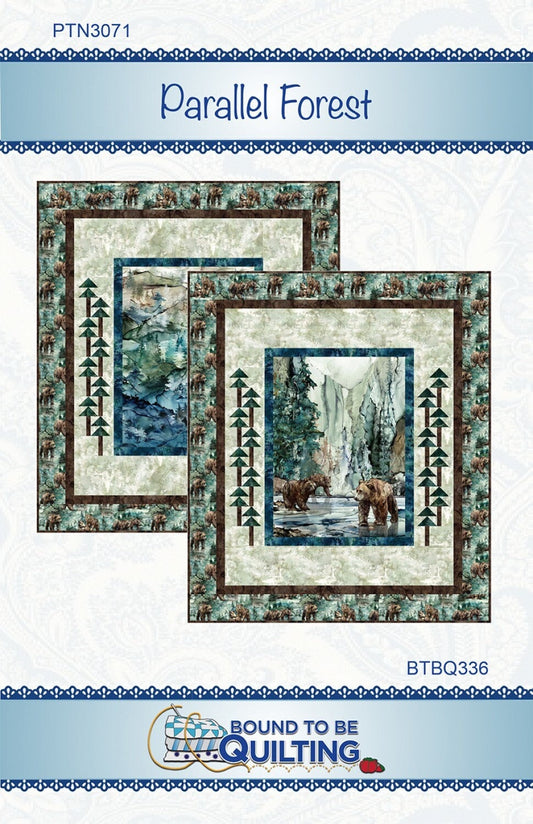 Parallel Forest Quilt Pattern, Bound to Be Quilting BTBQ336, Fabric Panel Friendly Throw Quilt Pattern, Panel Frame Trees Quilt Pattern