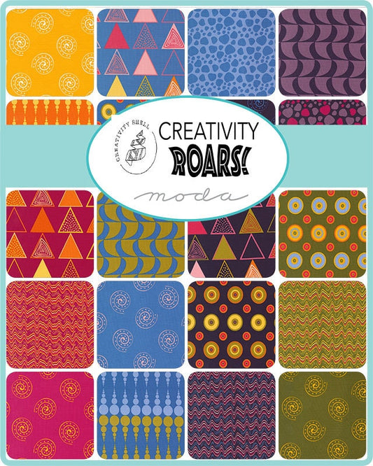 Creativity Roars Charm Pack, Moda 47540PP, 5" Inch Precut Fabric Squares, Bright Geometric Quilt Fabric, Shelancia Daniel, Creativity Shell