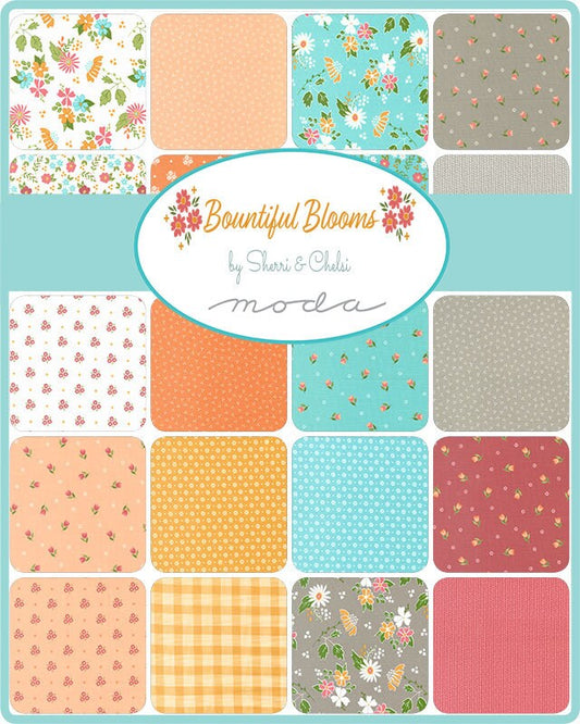 Bountiful Blooms Charm Pack, Moda 37660PP, Modern Floral Quilt Fabric Squares, 5" Inch Precut Fabric Squares, Sherri and Chelsi