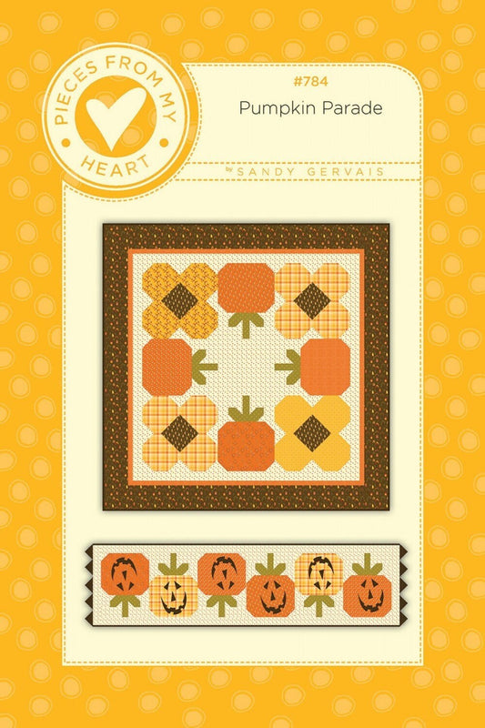 Pumpkin Parade Quilt Pattern, Pieces From My Heart PM784, Yardage Friendly Pumpkins Sunflowers Bed Runner Quilt Pattern, Sandy Gervais