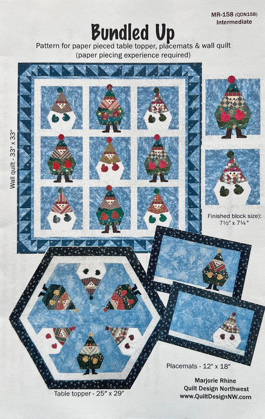 Bundled Up Quilt Pattern, Quilt Design Northwest QDN158, Paper Pieced Snowmen Quilt Pattern, Snowman Table Topper Place Mats Pattern