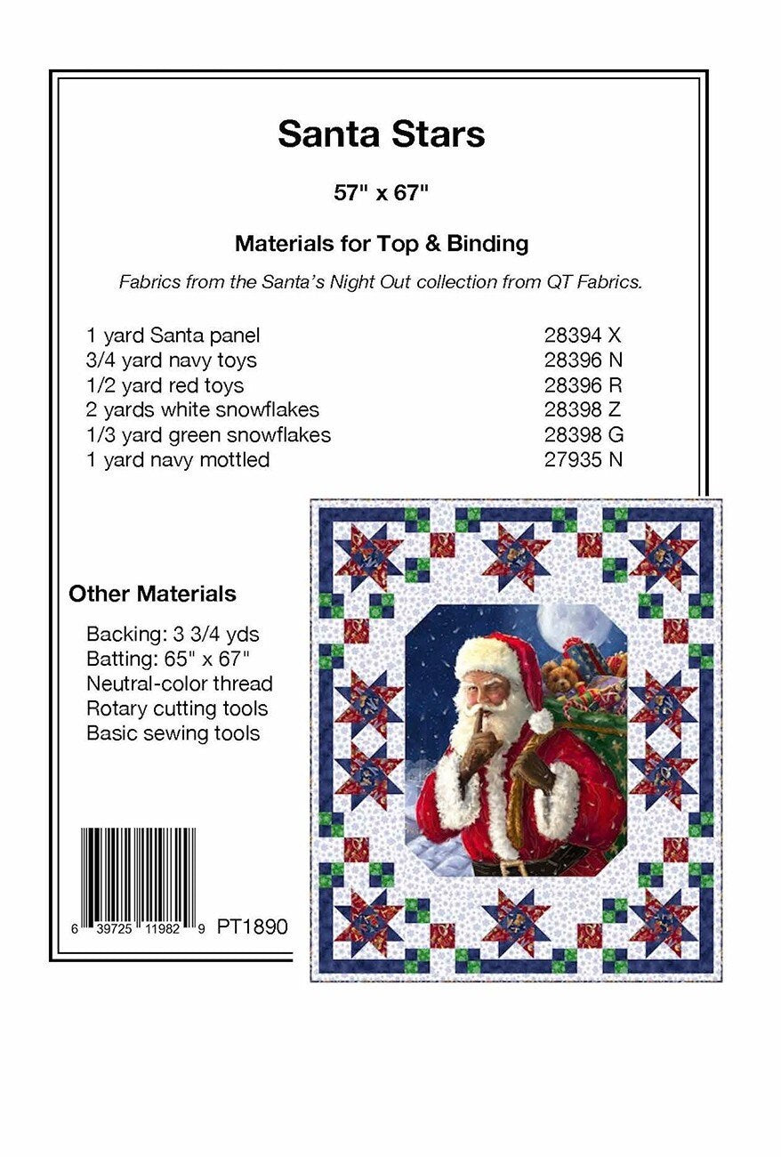 Santa Stars Panel Frame Quilt Pattern, Pine Tree Country Quilts PT1890, Fabric Panel Friendly, Panel Frame Pattern, Christmas Quilt Pattern