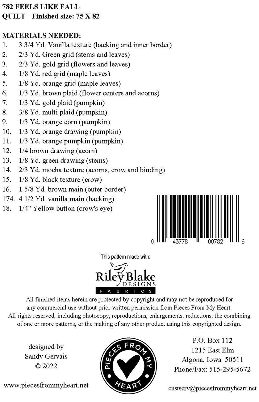 Feels Like Fall BOM Quilt Pattern, Pieces From My Heart PM782, Autumn Fall Thanksgiving Sunflower Sampler Quilt Pattern, Sandy Gervais