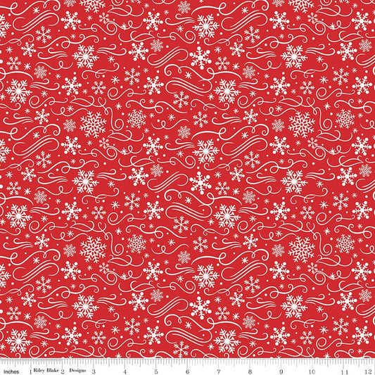 Magic of Christmas - Swirling White Snowflakes on Red Fabric, Riley Blake C13644-RED, Quilter's Cotton, By the Yard