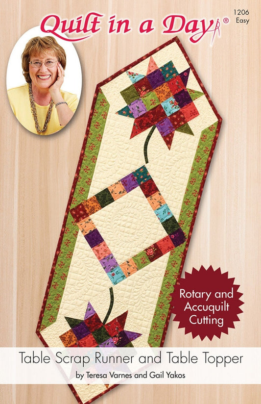 Table Scrap Runner and Topper Quilt Pattern, Quilt in a Day QID1206, Mini Charm Pack Friendly, Fall Autumn Leaf Table Quilt Pattern