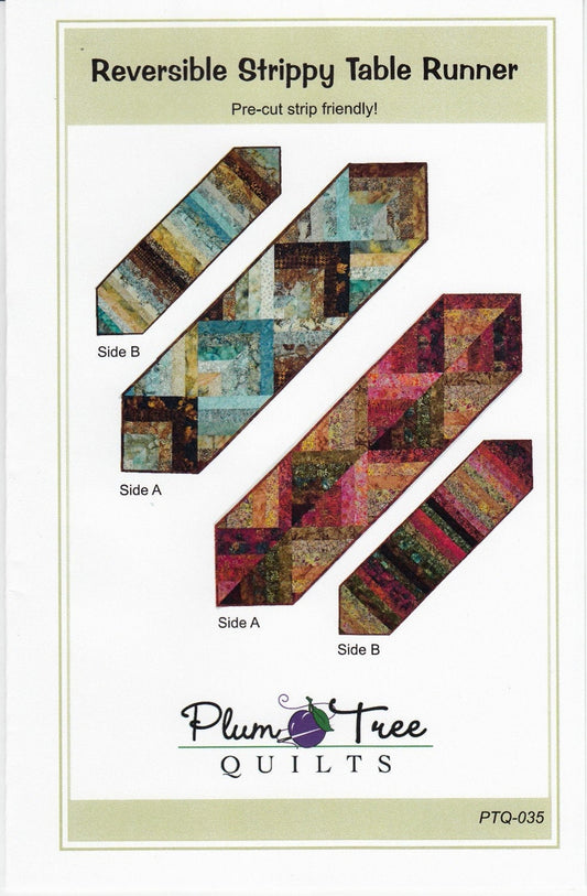 Reversible Strippy Table Runner Quilt Pattern, Plum Tree Quilts PTQ035, Jelly Roll Strips Friendly Table Runner Pattern