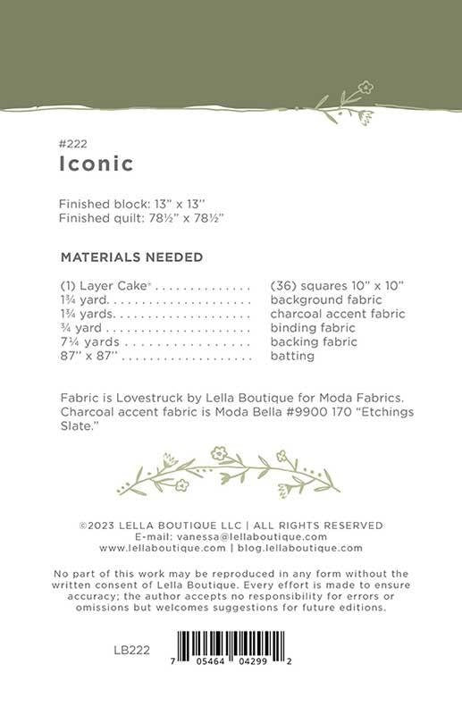 Iconic Quilt Pattern, Lella Boutique LB222, Layer Cake Friendly Pattern, Oversized Throw Square Bed Quilt Pattern