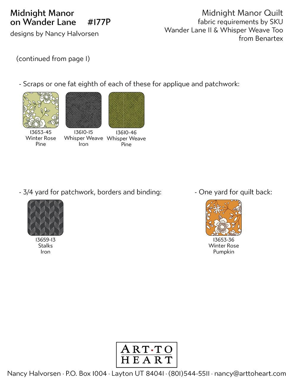 Midnight Manor On Wander Lane Quilt Pattern Projects BOM Book 10, Art to Heart ATH177P, Halloween Sewing Quilting Projects, Nancy Halvorsen