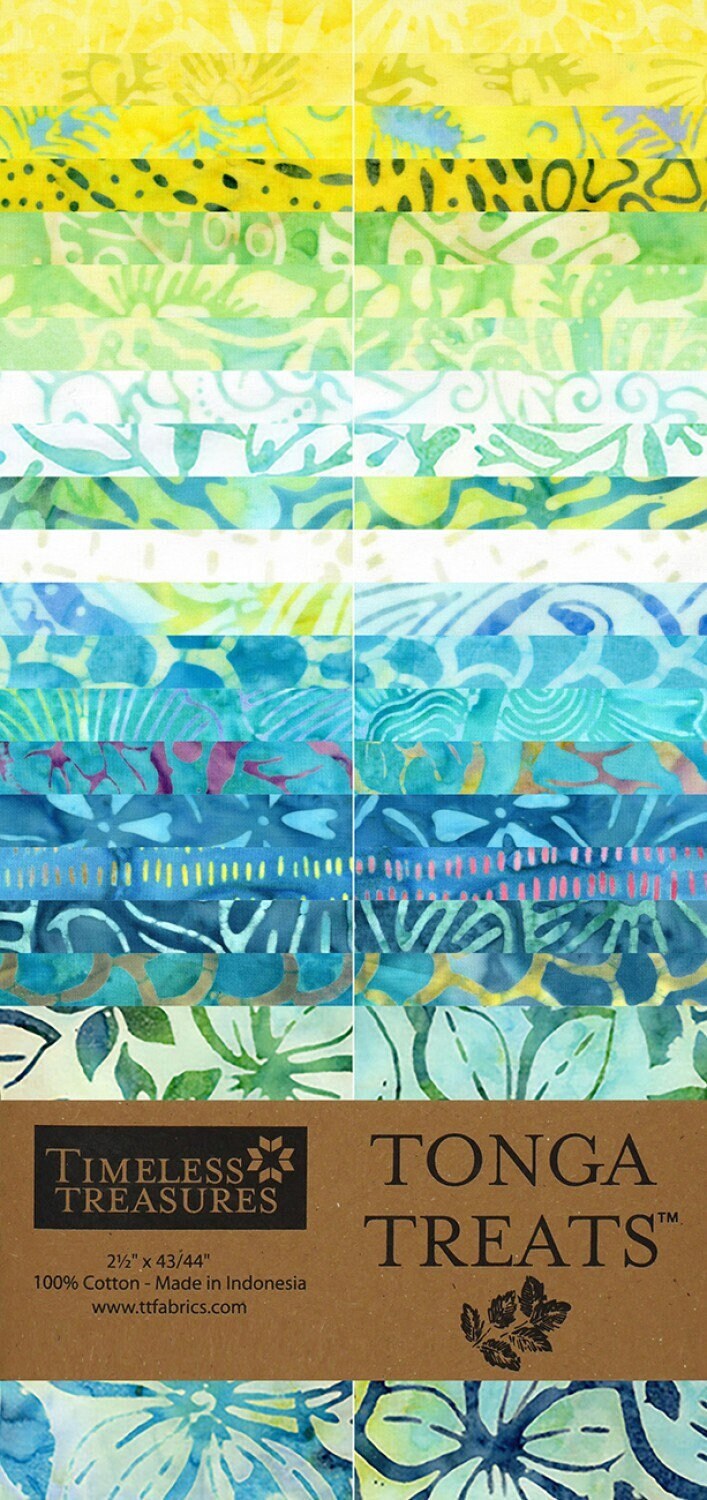 Splash 2.5" Strips, Timeless Treasures Treat-Strip40 Splash, Splash Jelly Roll Up, Blue Yellow Green 2.5" Batik Fabric Strips