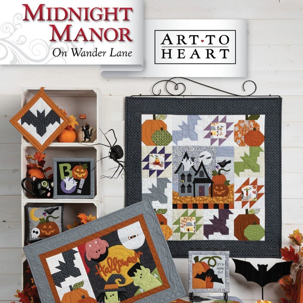 Midnight Manor On Wander Lane Quilt Pattern Projects BOM Book 10, Art to Heart ATH177P, Halloween Sewing Quilting Projects, Nancy Halvorsen