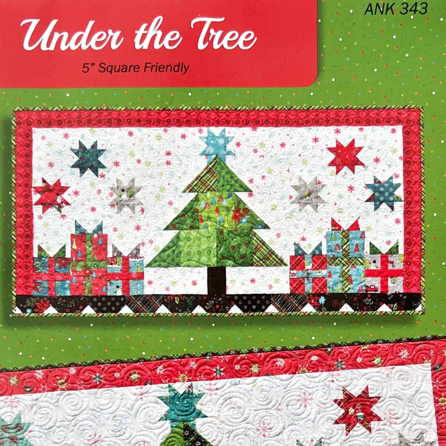 Under the Tree Table Runner Quilt Pattern, Anka's Treasures ANK343, Charm Squares Friendly Christmas Tree Gifts Stars Table Runner Pattern