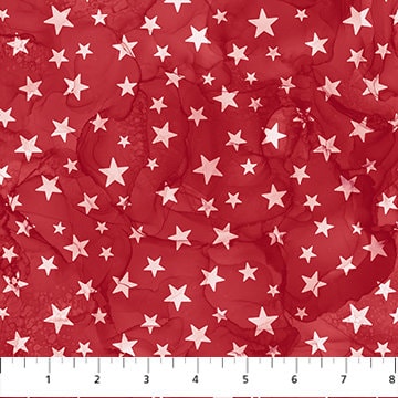Patriot - White Stars on Red Fabric, Northcott DP25545-24, USA Patriotic Watercolor Red Tonal Stars Fabric, By the Yard