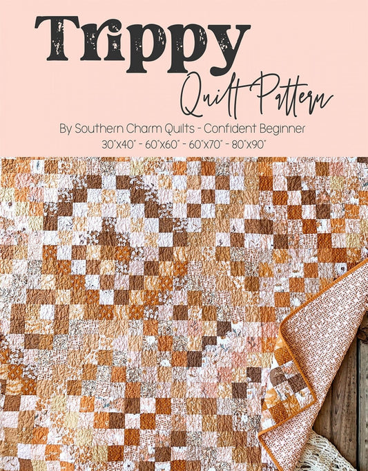 Trippy Quilt Pattern, Southern Charm Quilts SCQ123, Jelly Roll Strip Scrap Yardage Friendly, Trip Around the World Variation Quilt Pattern