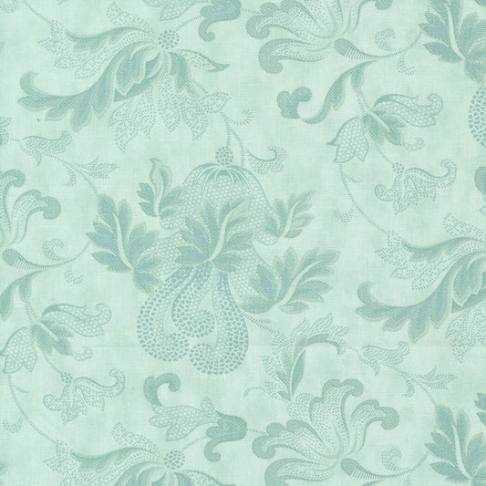 108" Etchings - Aqua Blue Tonal Floral Wide Quilt Back Fabric, Moda 108010 12, Cotton Sateen Quilt Backing Fabric, By the Yard