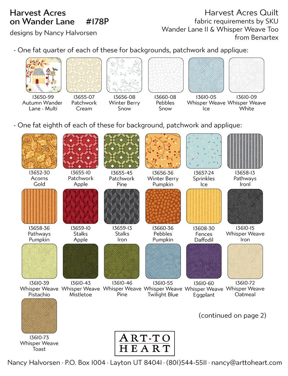 Harvest Acres On Wander Lane Quilt Pattern Projects Book 11, Art to Heart ATH178P, Autumn Fall Sewing Quilting Projects, Nancy Halvorsen