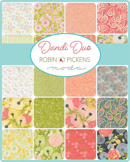 Dandi Duo Charm Pack, Moda 48750PP, 5" Inch Precut Fabric Squares, Dandelion Fabric, Summer Floral Charm Pack, Robin Pickens