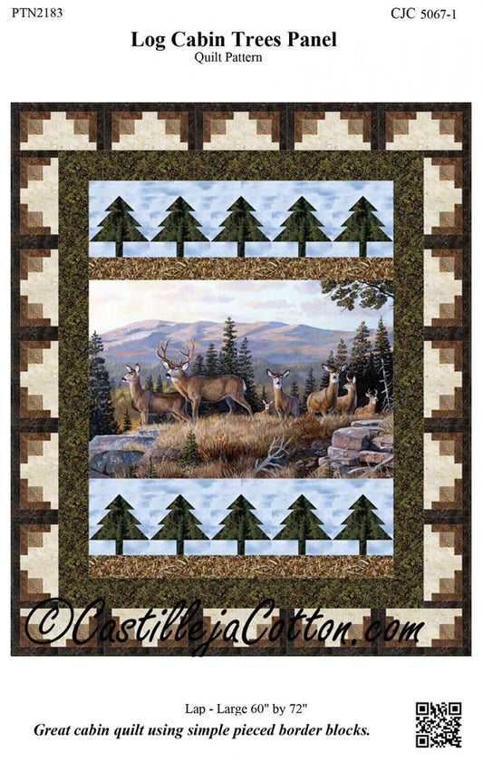 Log Cabin Trees Panel Quilt Pattern, Castilleja Cotton CJC-50671, Horizontal Fabric Panel Quilt Pattern, Panel Friendly