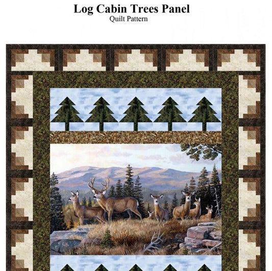 Log Cabin Trees Panel Quilt Pattern, Castilleja Cotton CJC-50671, Horizontal Fabric Panel Quilt Pattern, Panel Friendly