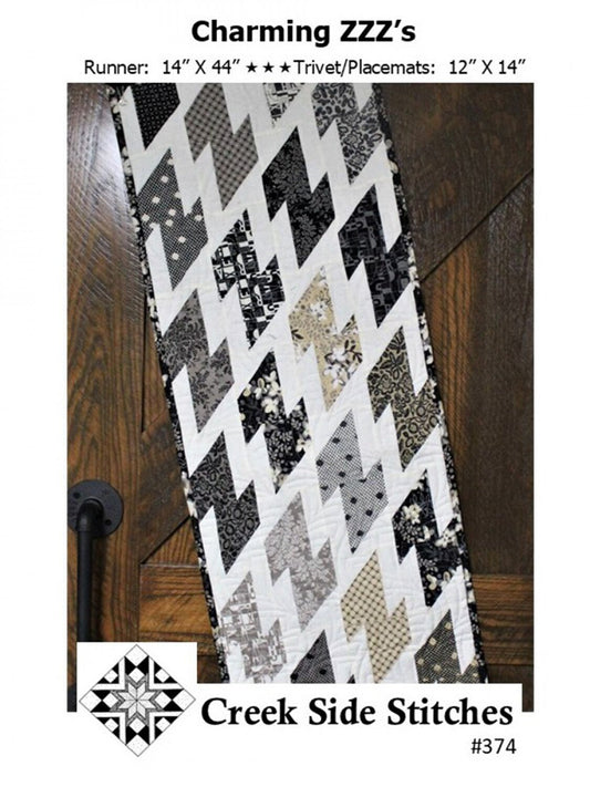 Charming ZZZs Table Runner Pattern, Creek Side Stitches CSS374, Charm Pack Friendly, Easy Quilted Table Runner Topper Pattern
