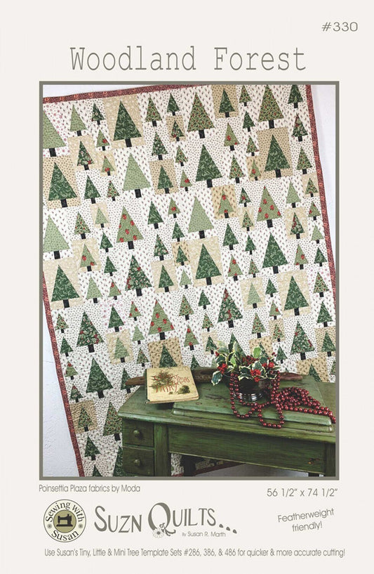 Woodland Forest Quilt Pattern, Suzn Quilts SUZ330, Yardage Friendly Christmas Xmas Pine Trees Quilt Pattern