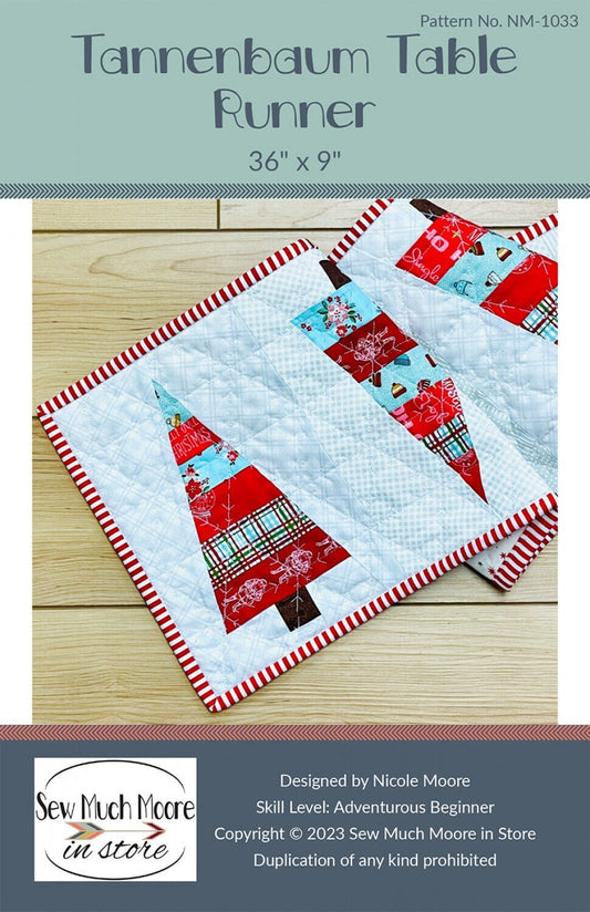 Tannenbaum Table Runner Quilt Pattern, Sew Much Moore in Store NM1033, Scrap Yardage Friendly Christmas Xmas Tree Table Quilt Pattern