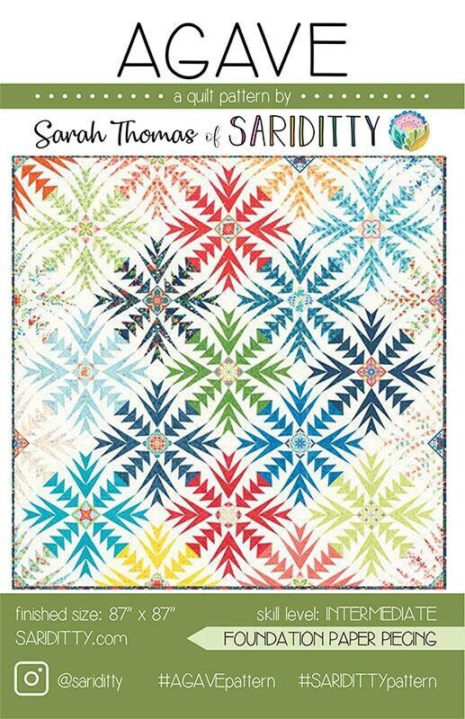 Agave Quilt Pattern, Sariditty SD017, Yardage Friendly Foundation Paper Piecing Floral Quilt Pattern, Sarah Thomas