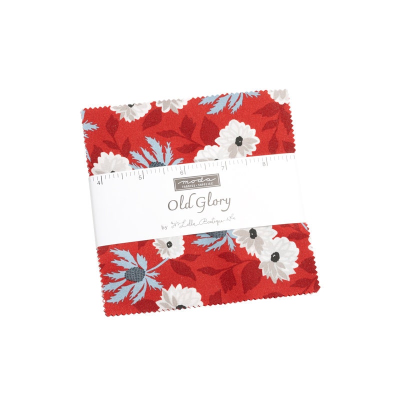 Old Glory Charm Pack, Moda 5200PP, 5" Inch Precut Fabric Squares, Patriotic Floral Charm Pack Fabric, Lella Boutique