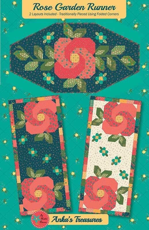 Rose Garden Runner Quilt Pattern, Anka's Treasures ANK349, Fat Eighths Quarters Friendly, Spring Flowers Table Topper Quilt Pattern