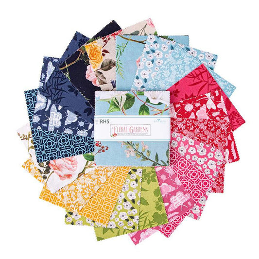 Floral Gardens 5" Stacker, Riley Blake 5-14360-42, Bright Floral Charm Pack, 5" Inch Precut Fabric Squares