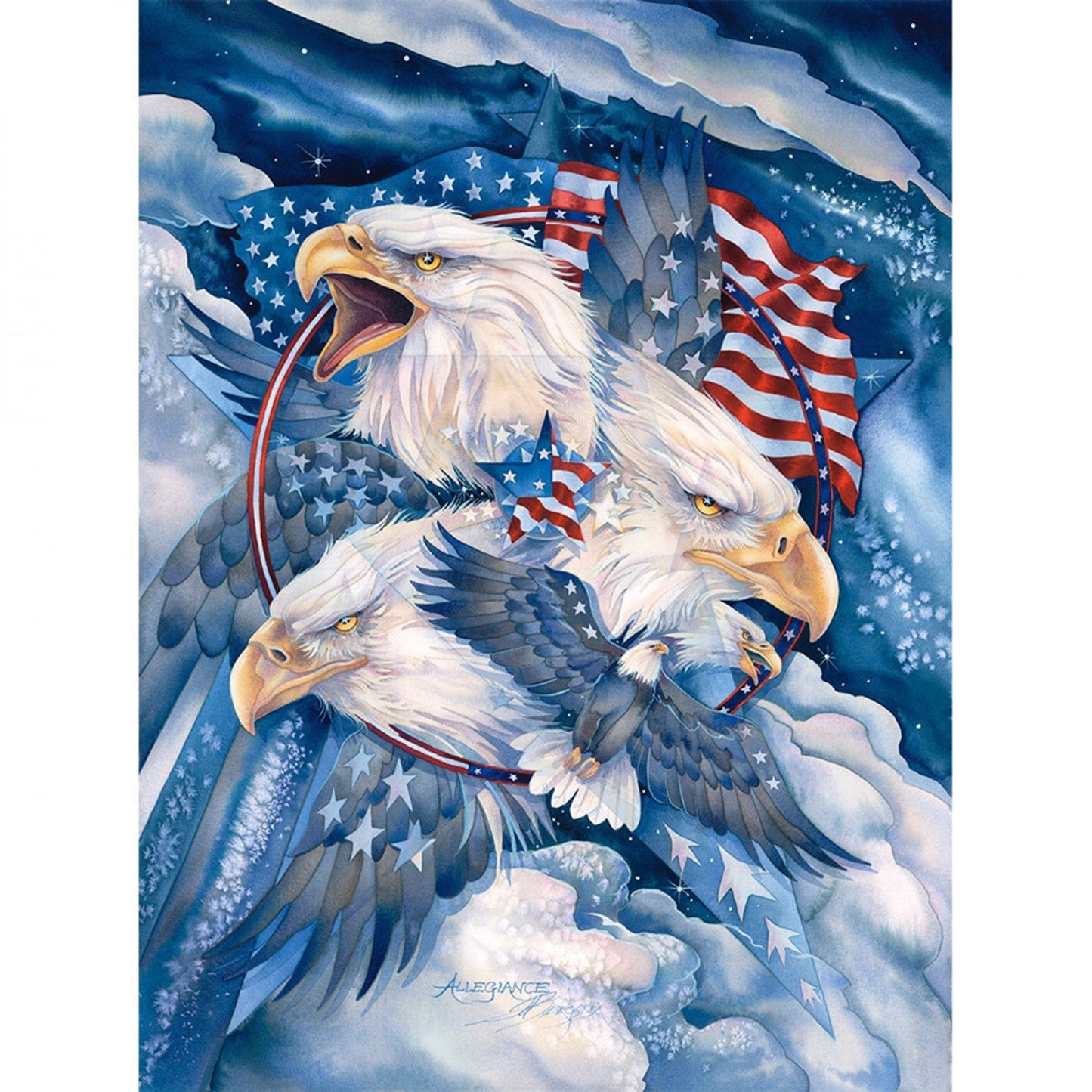 Three American Eagle Profiles and one in flight on a 35.5" Fabric Panel, Sykel Enterprises 8703-X.