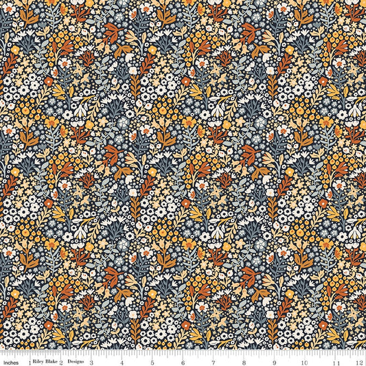 The Old Garden - Arthur Calico Floral Navy Fabric, Riley Blake C14233-Florentine, Small Packed Flowers on Navy Blue Fabric, Danelys Sidron
