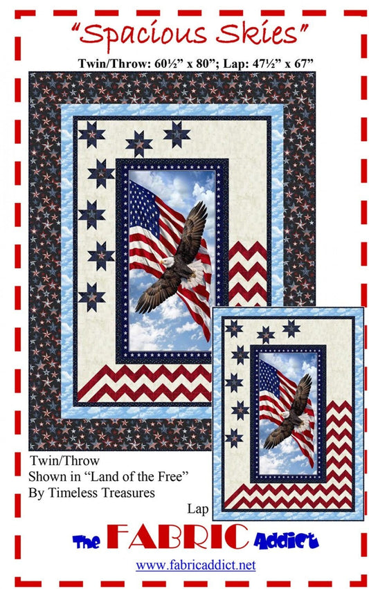 Spacious Skies Panel Quilt Pattern, The Fabric Addict FASK19, Yardage Panel Friendly, Patriotic Panel Frame Lap Throw Quilt Pattern