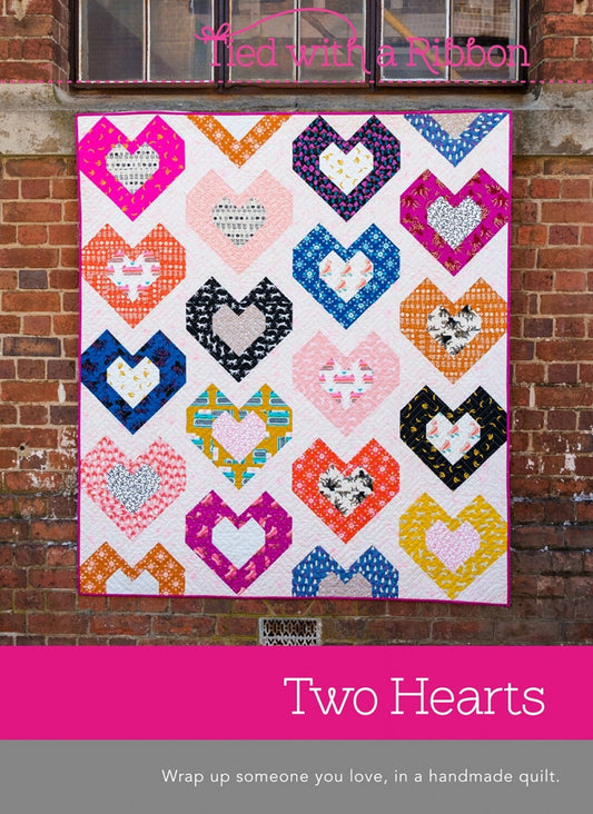Two Hearts Quilt Pattern, Tied With a Ribbon CATR064, Fat Quarter Eighths Friendly Baby Twin Queen Bed Quilt Pattern, Creative Abundance