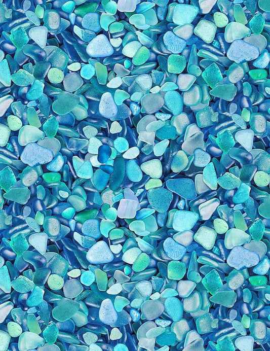 Beach Comber - Packed Blue Seaglass Fabric, Timeless Treasures BEACH-C1237 BLUE, Blue Tonal Pebbles Fabric, By the Yard