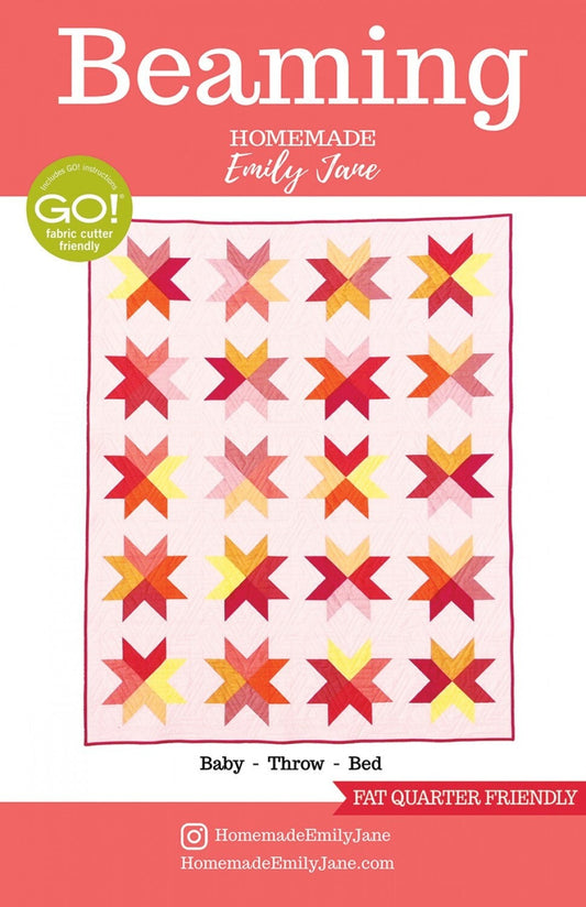 Beaming Quilt Pattern, Homemade by Emily Jane HMEJ112, Fat Quarter FQ Friendly Star Quilt Pattern, AccuQuilt GO Friendly Pattern