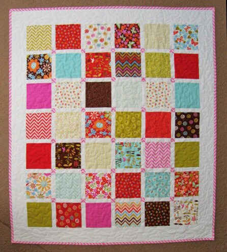 Floral Patchwork Baby or Lap Quilt, 36.25" x 42", Moda Wrens Friends, Tummy Time Stroller Crib Quilt, Quilted Play Mat, Wheelchair Quilt