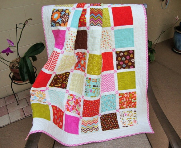 Floral Patchwork Baby or Lap Quilt, 36.25" x 42", Moda Wrens Friends, Tummy Time Stroller Crib Quilt, Quilted Play Mat, Wheelchair Quilt