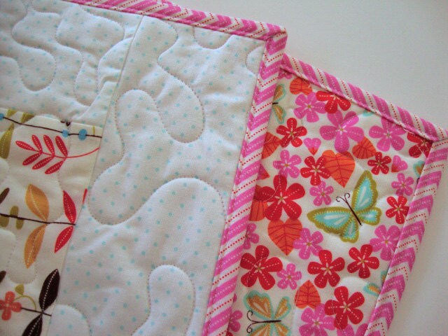 Floral Patchwork Baby or Lap Quilt, 36.25" x 42", Moda Wrens Friends, Tummy Time Stroller Crib Quilt, Quilted Play Mat, Wheelchair Quilt