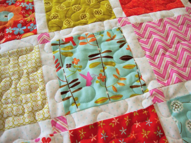 Floral Patchwork Baby or Lap Quilt, 36.25" x 42", Moda Wrens Friends, Tummy Time Stroller Crib Quilt, Quilted Play Mat, Wheelchair Quilt