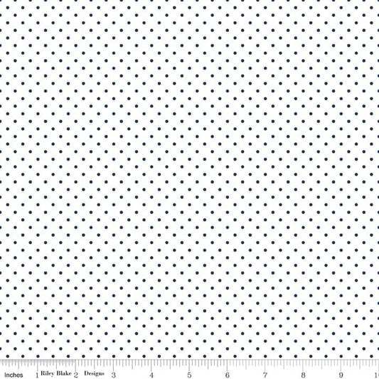 LAST CALL Swiss Dot - Navy Blue Dots on White, Riley Blake C660-21 NAVY, Navy Blue Swiss Polka Dots Fabric, Quilter's Cotton, By the Yard