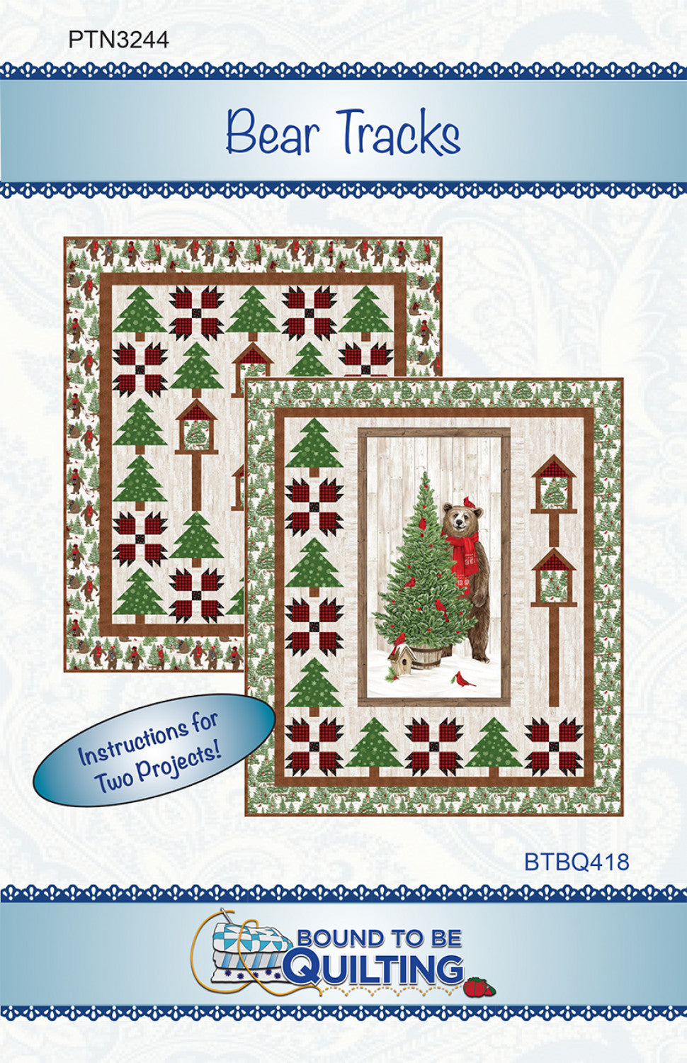 Bear Tracks Panel Frame Quilt Pattern, Bound to Be Quilting BTBQ418