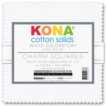 Kona Cotton - White 5" Charm Squares, Robert Kaufman CHS-120-42