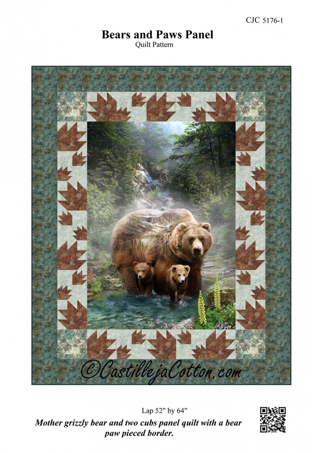 Bears and Paws Panel Quilt Pattern, Castilleja Cotton CJC-5176-1