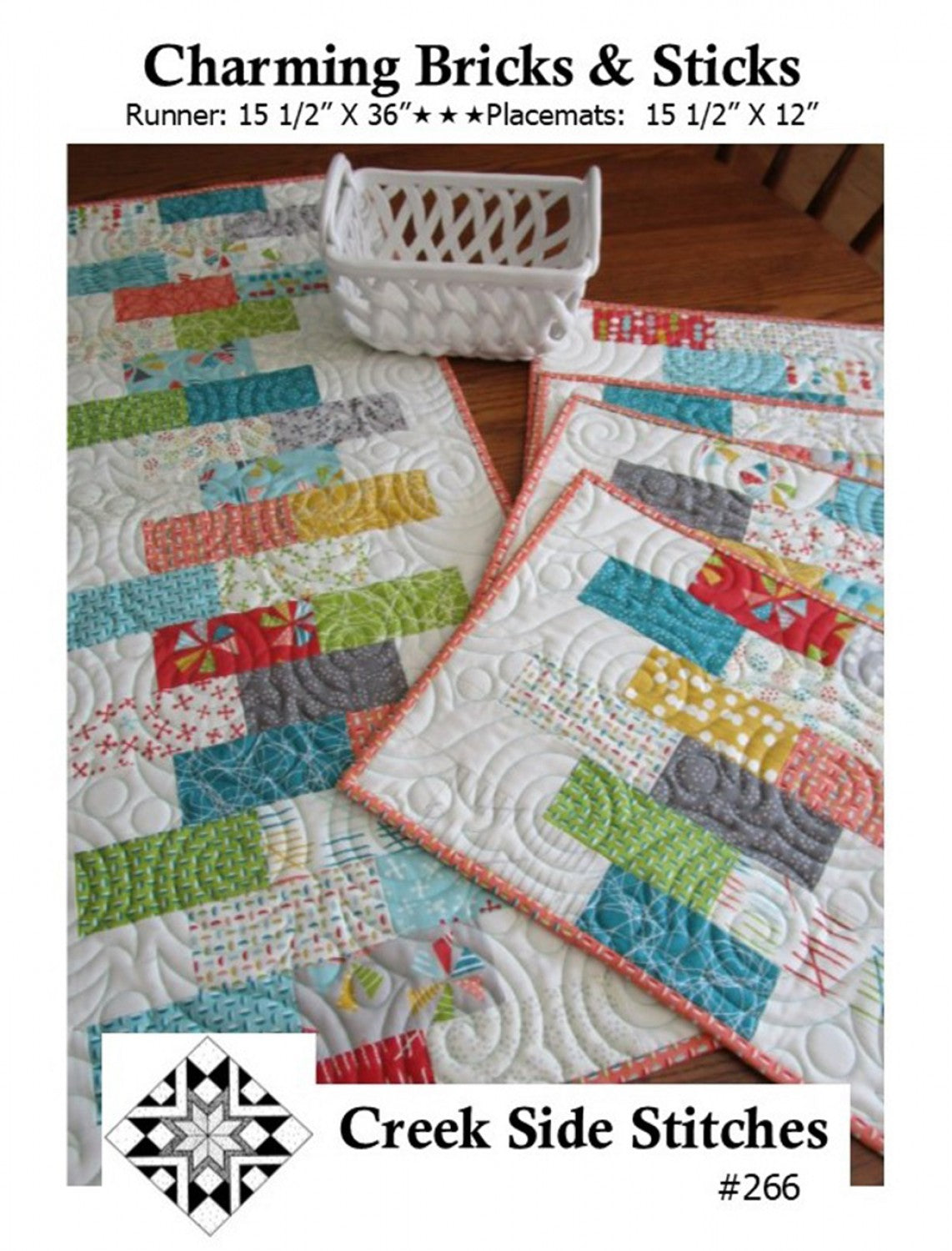 Charming Bricks and Sticks Table Runner Place Mats Pattern, Creek Side Stitches CSS266