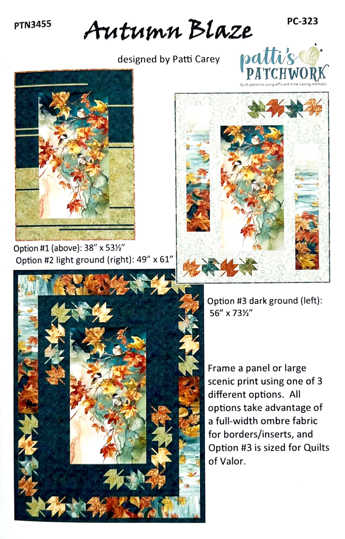 Autumn Blaze Panel Frame Quilt Pattern, Patti's Patchwork PC323 PTN3455