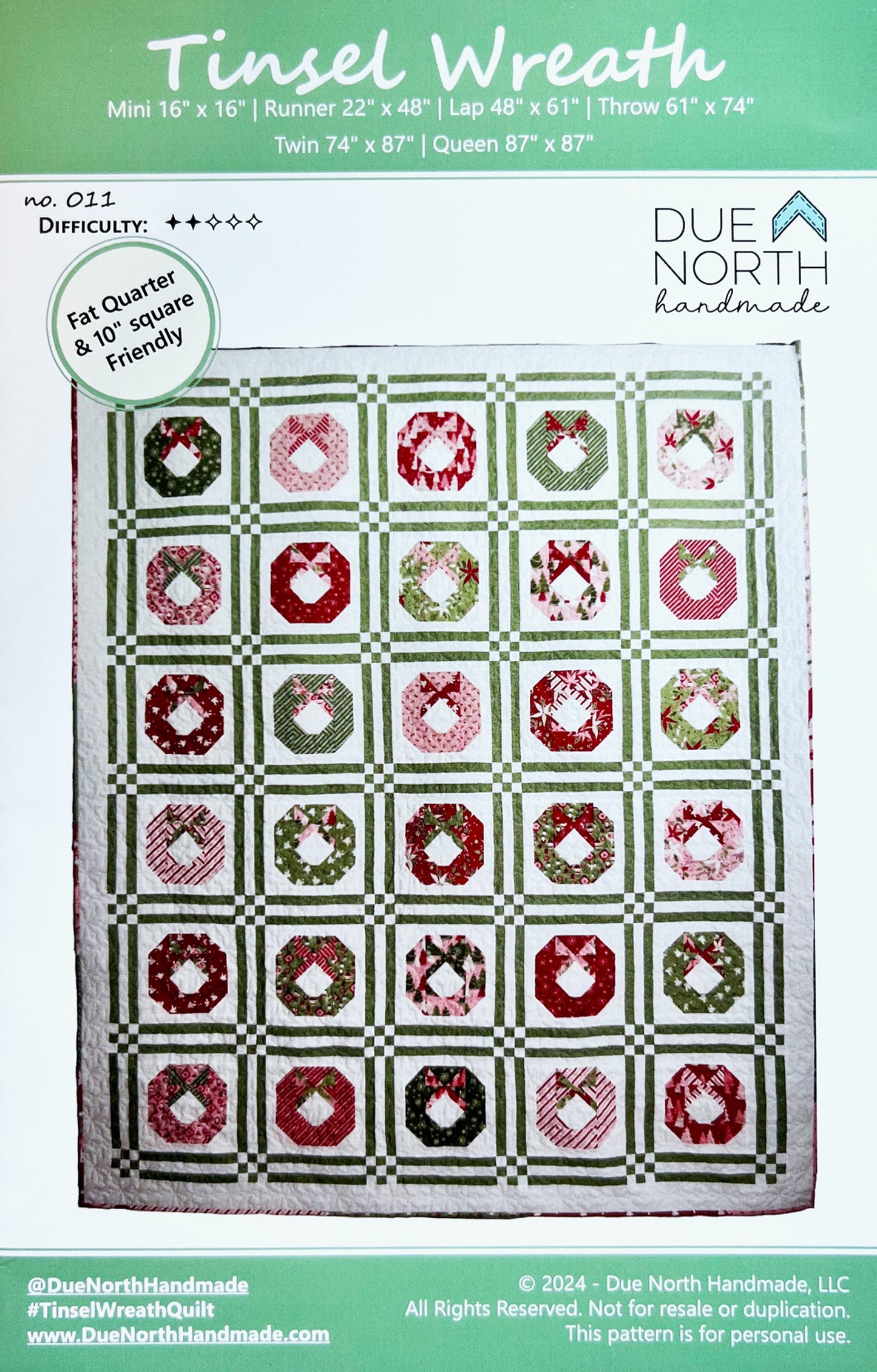 Tinsel Wreath Quilt Pattern, Due North Handmade DNH011