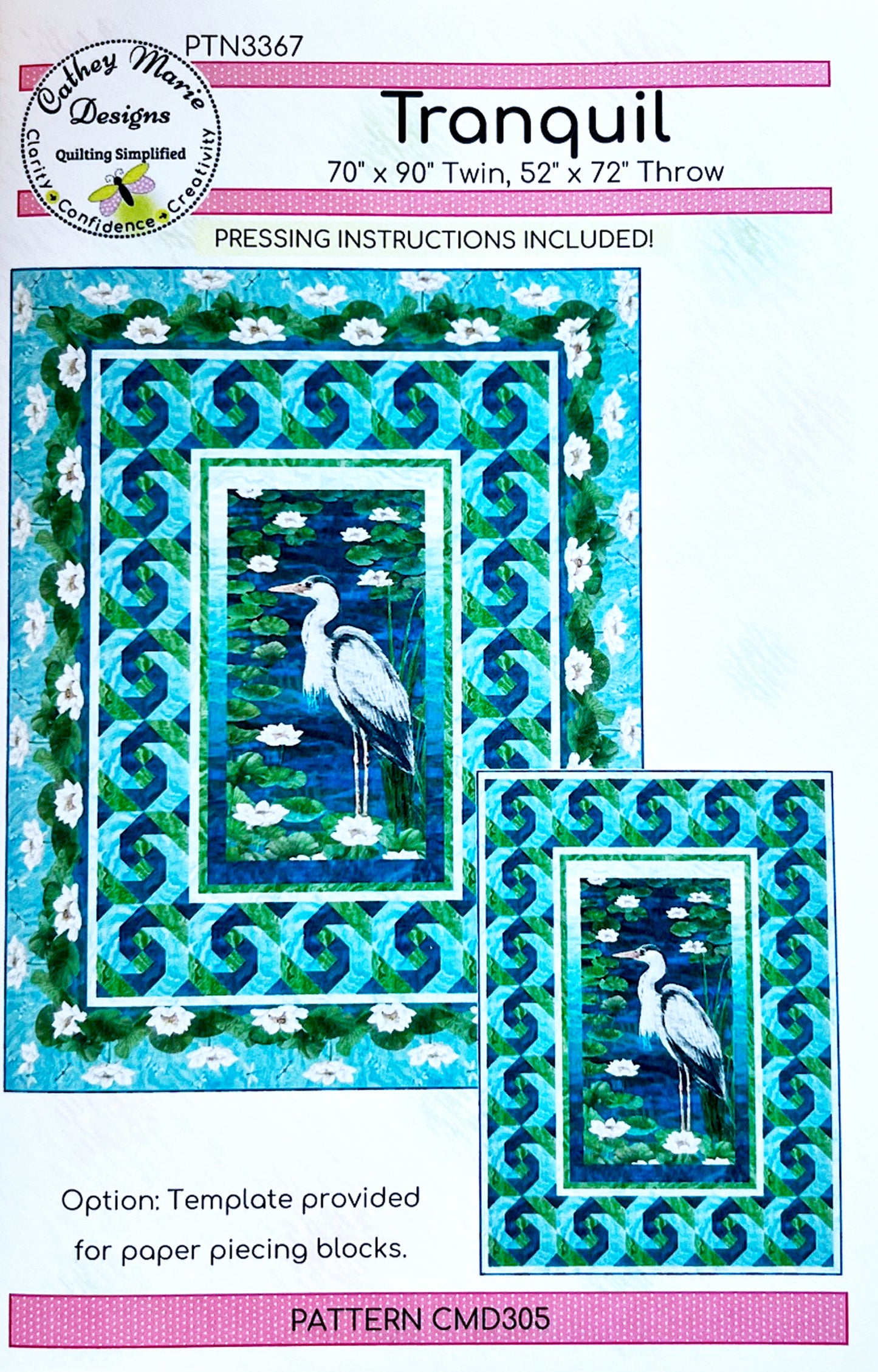 Tranquil Panel Frame Quilt Pattern, Cathey Marie Designs CMD305 PTN3367