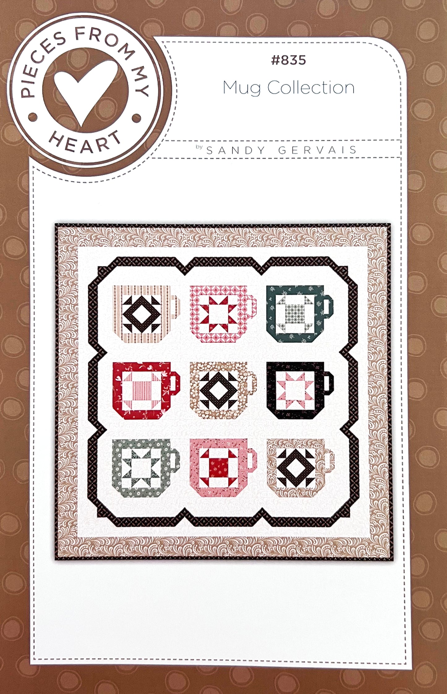 Mug Collection Table Topper Quilt Pattern, Pieces From My Heart PH835
