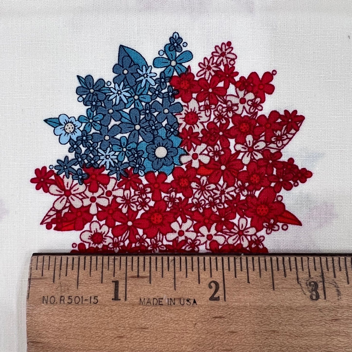 Bloomin' Americana - Red Blue Floral US Flags on Cream Fabric, Art Gallery Fabrics BAM-47113