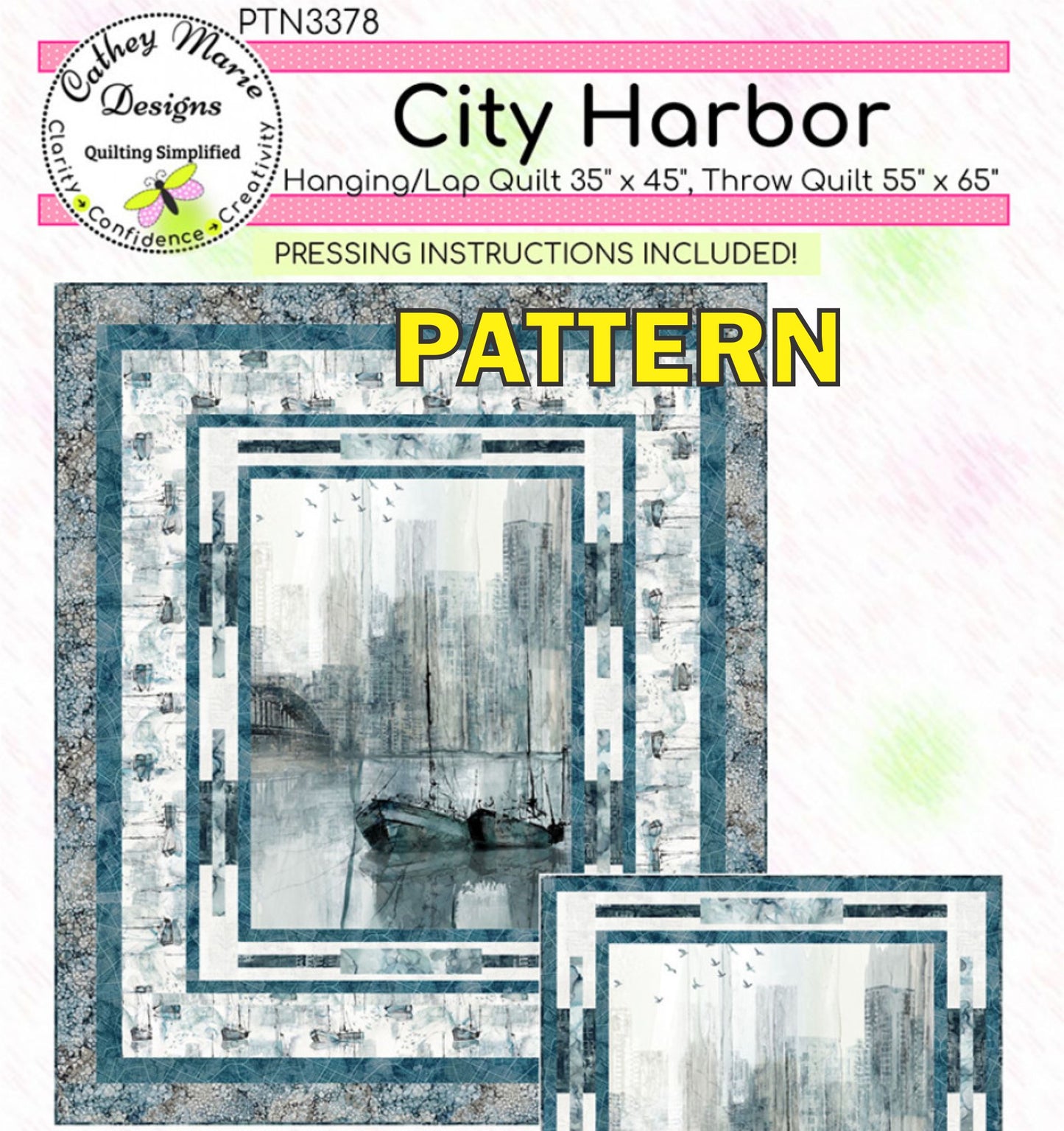City Harbor Panel Frame Quilt PATTERN, Cathey Marie Designs CMD308 PTN3378